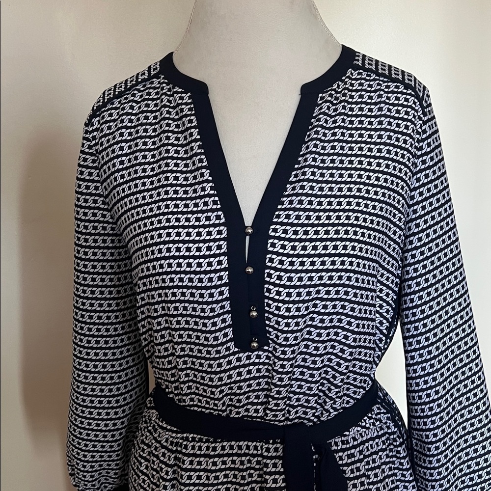 Banana Republic Geometric Chain Print Shirtdress Black and White - Size 10 - Picture 4 of 10